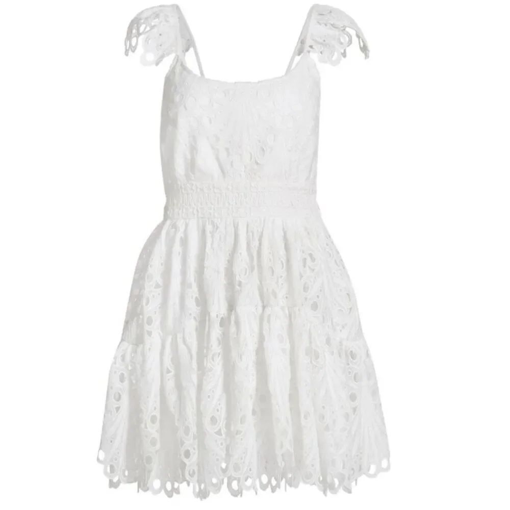 RAMY BROOK Charlotte Eyelet Scallop Minidress in White NWT Size XS